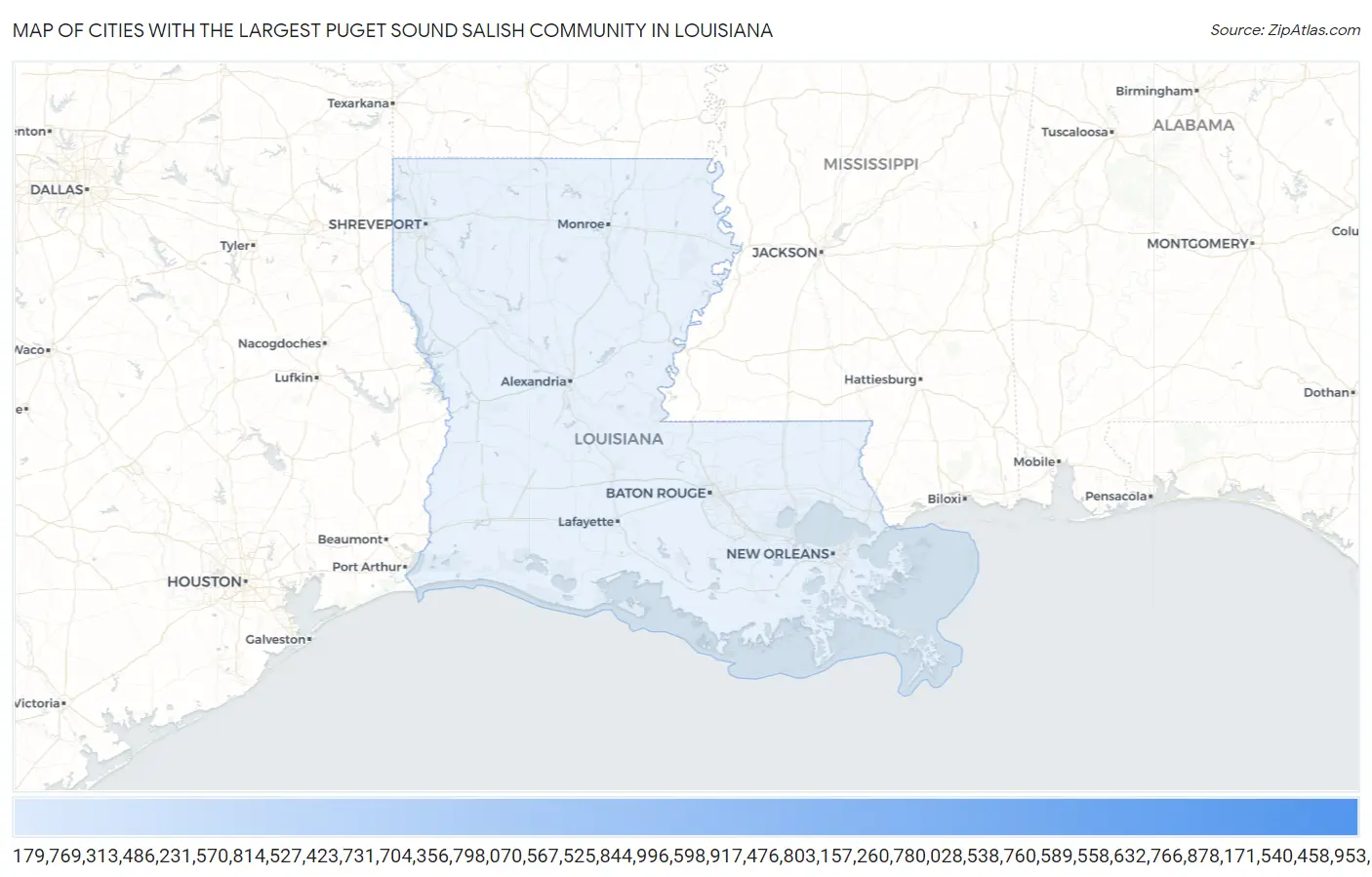 Cities with the Largest Puget Sound Salish Community in Louisiana Map