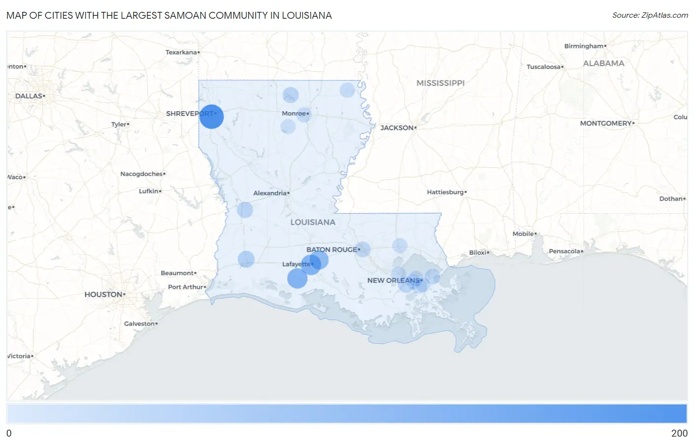 Cities with the Largest Samoan Community in Louisiana Map