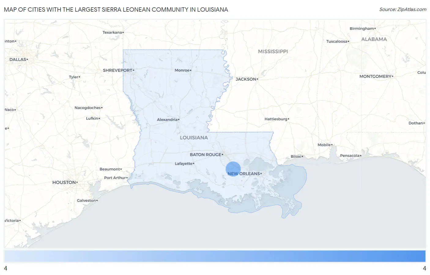 Cities with the Largest Sierra Leonean Community in Louisiana Map
