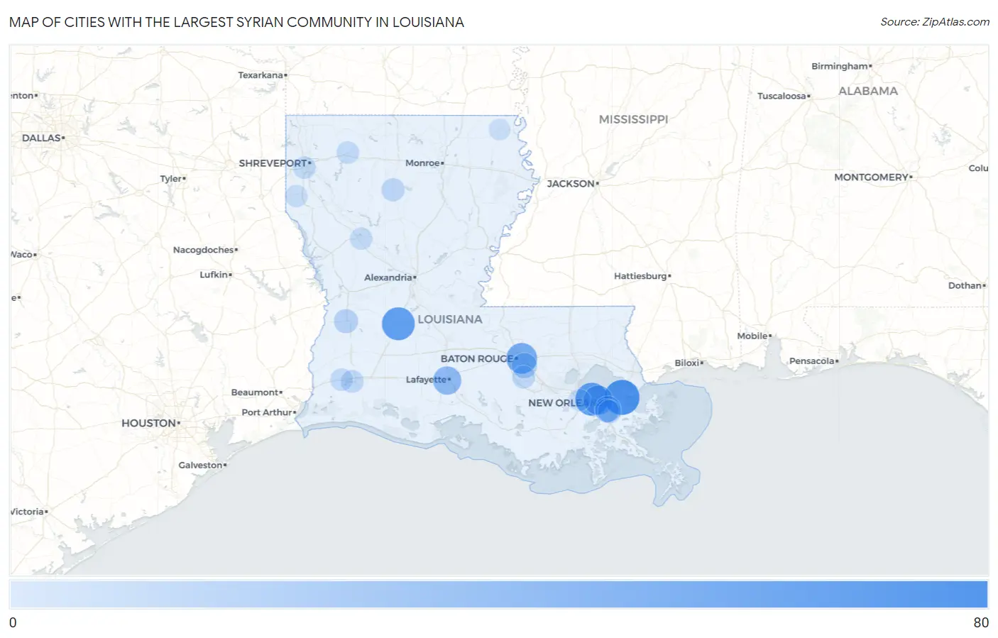 Cities with the Largest Syrian Community in Louisiana Map