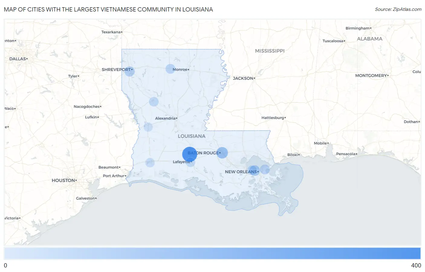 Cities with the Largest Vietnamese Community in Louisiana Map