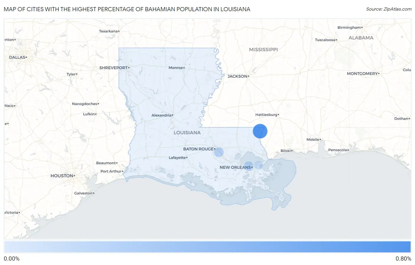 Cities with the Highest Percentage of Bahamian Population in Louisiana Map