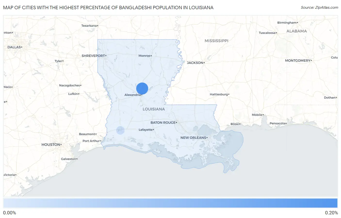 Cities with the Highest Percentage of Bangladeshi Population in Louisiana Map