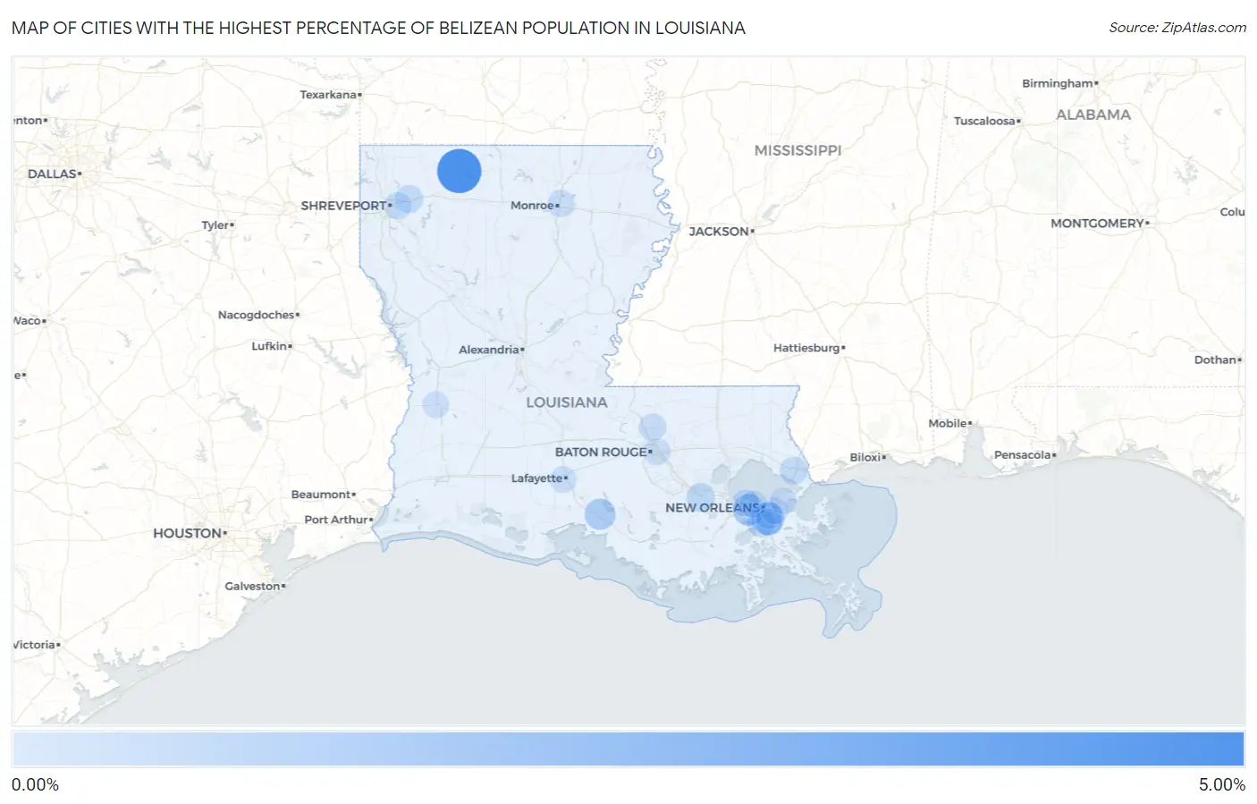 Cities with the Highest Percentage of Belizean Population in Louisiana Map