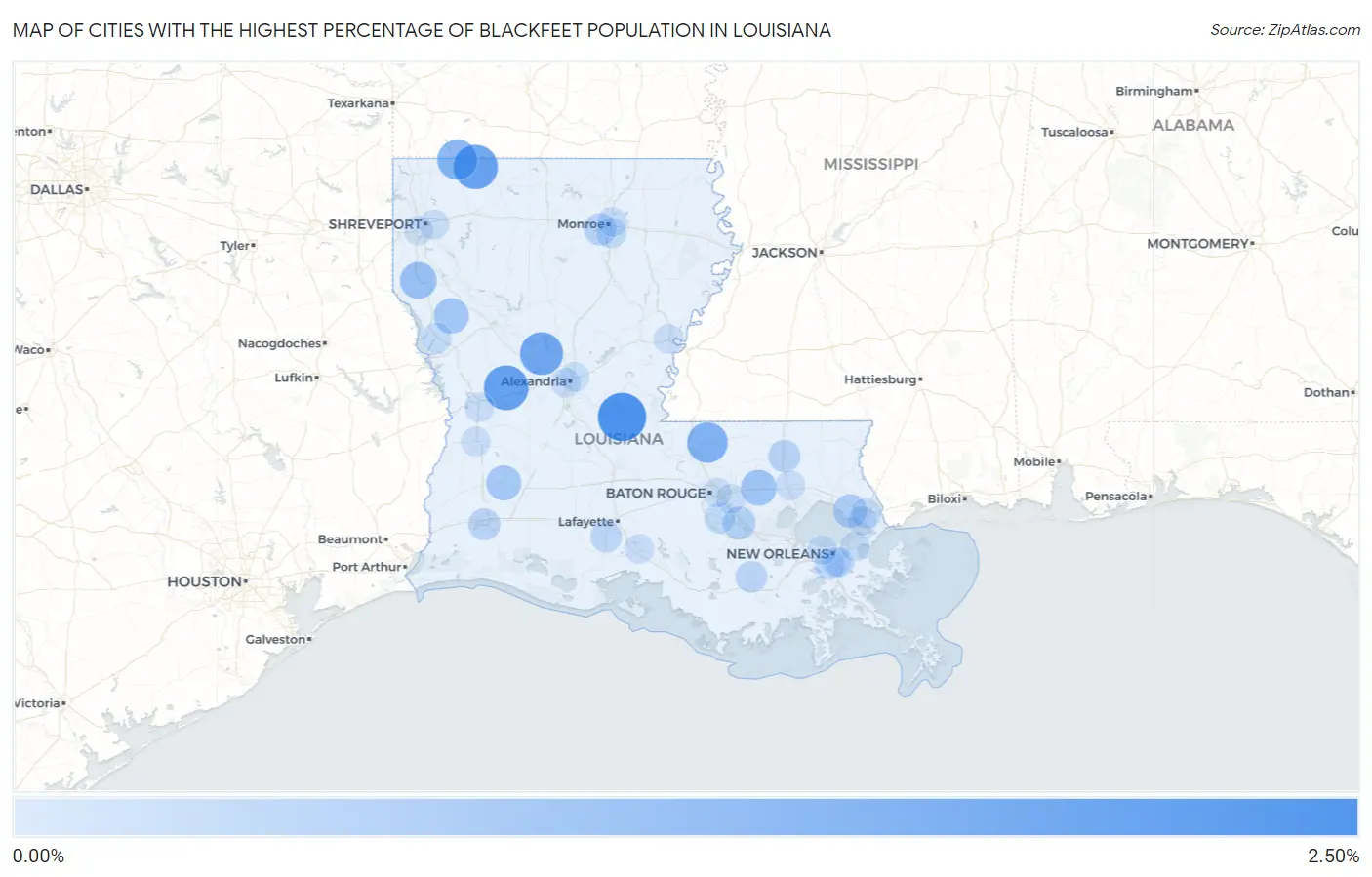 Cities with the Highest Percentage of Blackfeet Population in Louisiana Map
