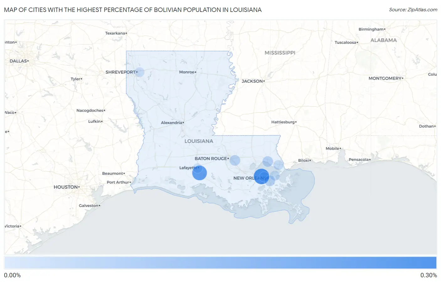 Cities with the Highest Percentage of Bolivian Population in Louisiana Map