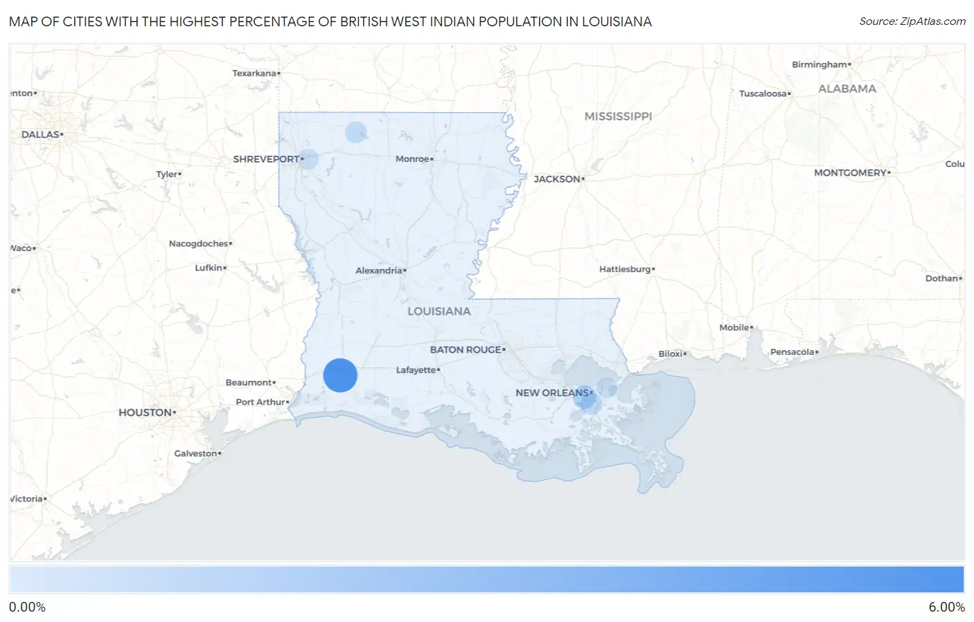 Cities with the Highest Percentage of British West Indian Population in Louisiana Map