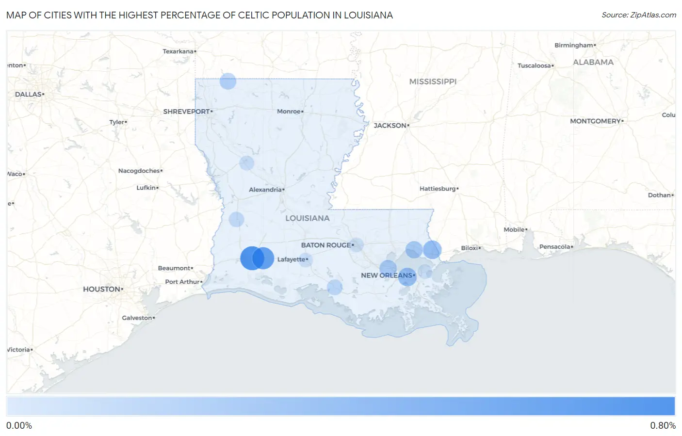 Cities with the Highest Percentage of Celtic Population in Louisiana Map