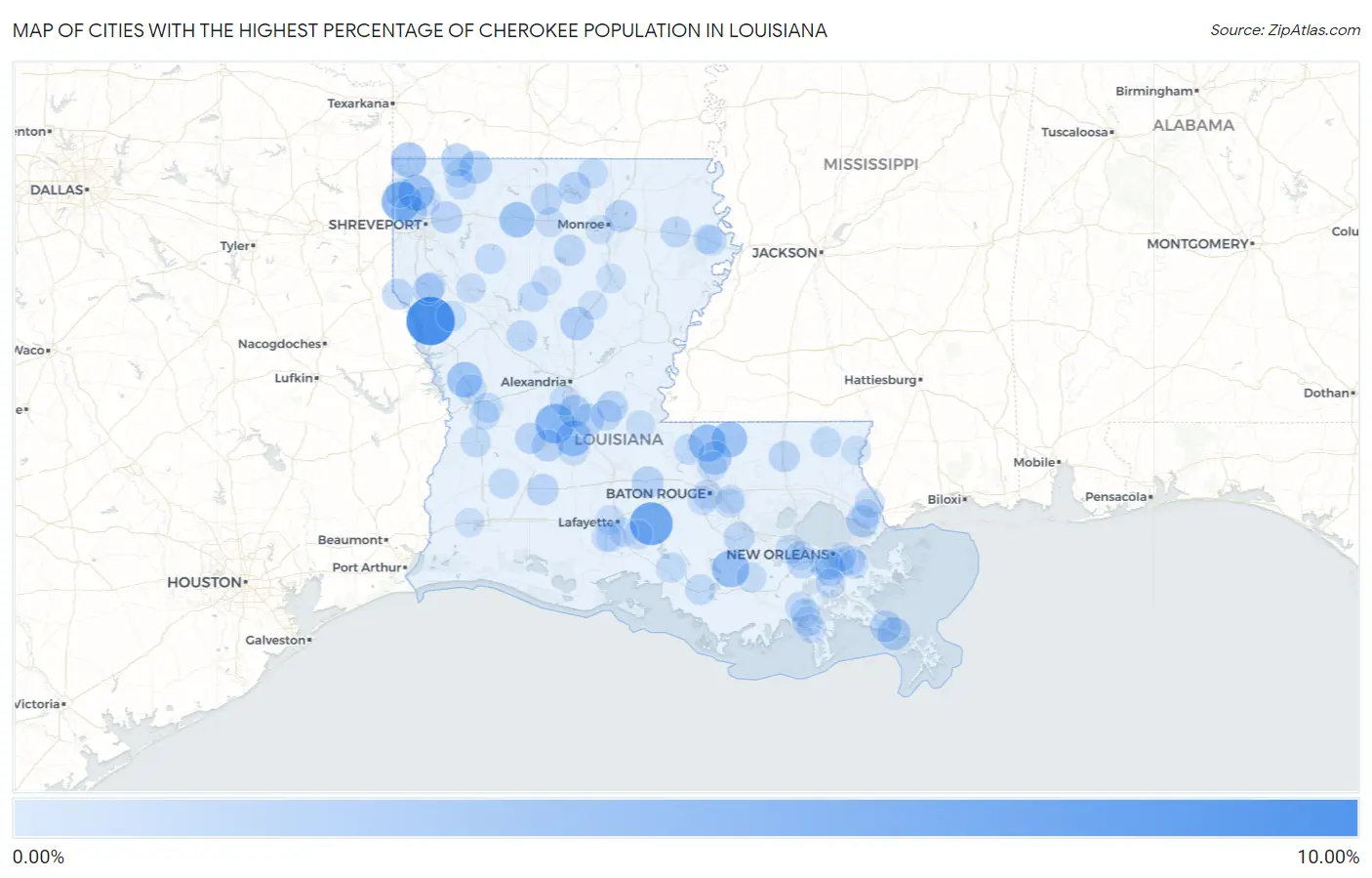 Cities with the Highest Percentage of Cherokee Population in Louisiana Map