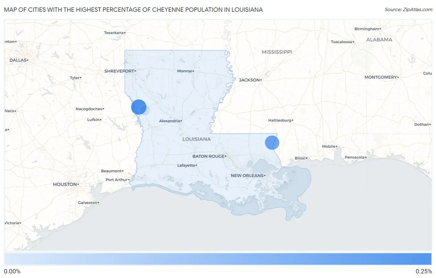 Cities with the Highest Percentage of Cheyenne Population in Louisiana Map
