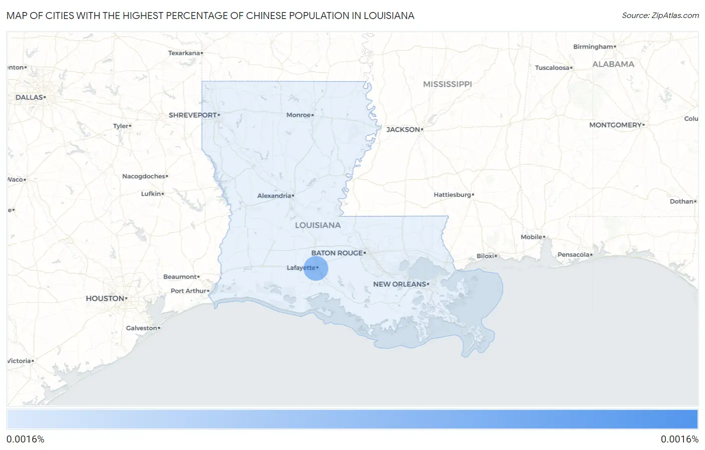 Cities with the Highest Percentage of Chinese Population in Louisiana Map