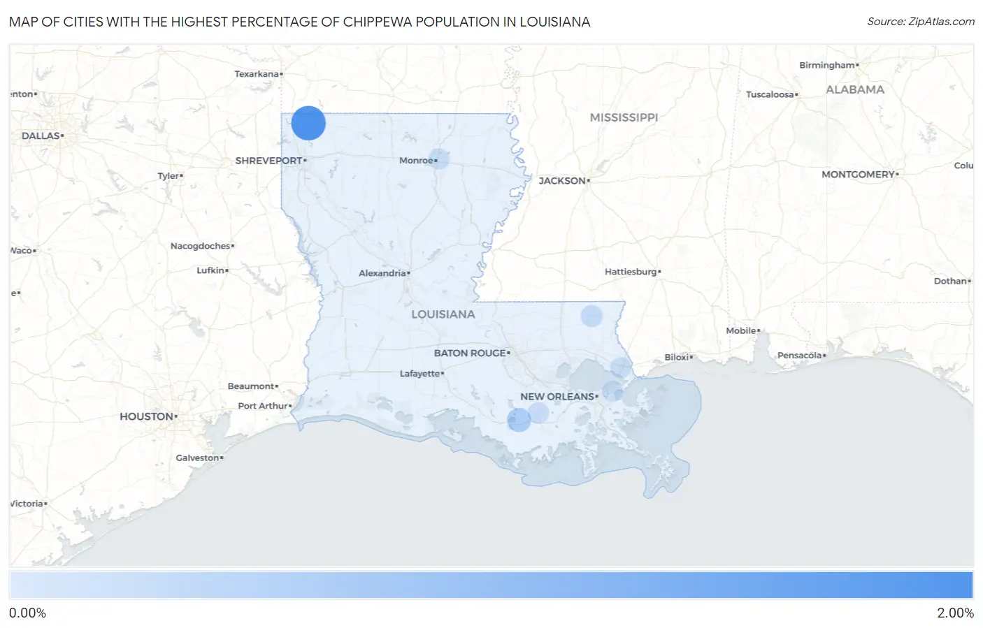 Cities with the Highest Percentage of Chippewa Population in Louisiana Map