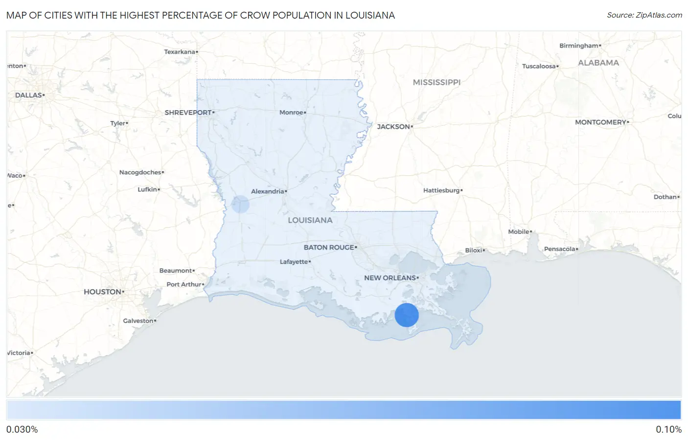 Cities with the Highest Percentage of Crow Population in Louisiana Map