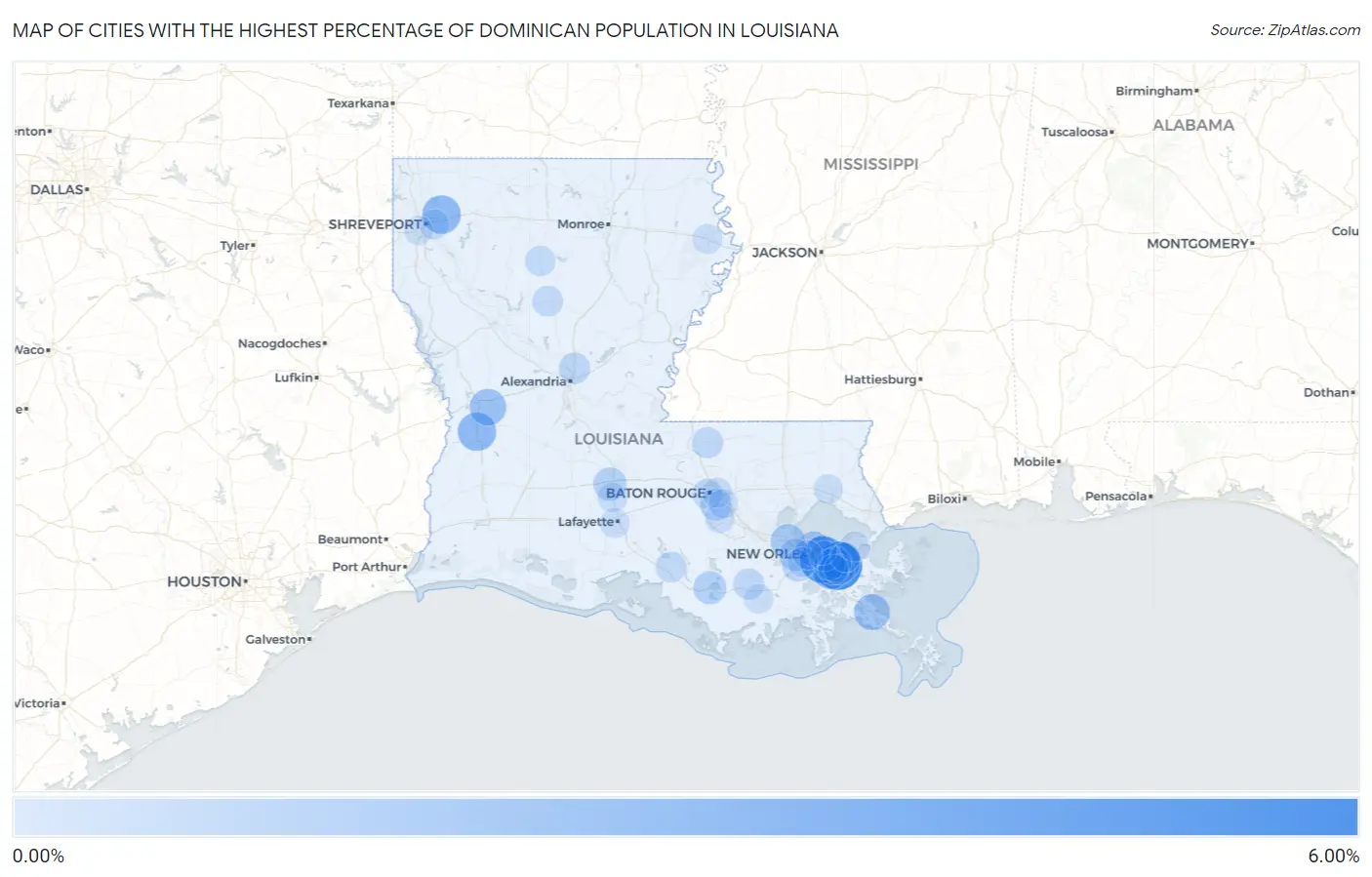 Cities with the Highest Percentage of Dominican Population in Louisiana Map