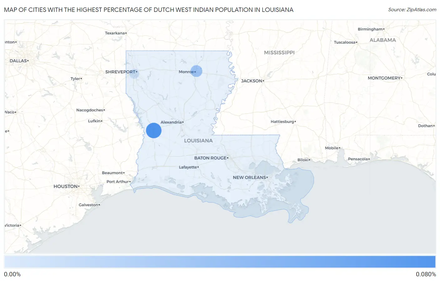 Cities with the Highest Percentage of Dutch West Indian Population in Louisiana Map