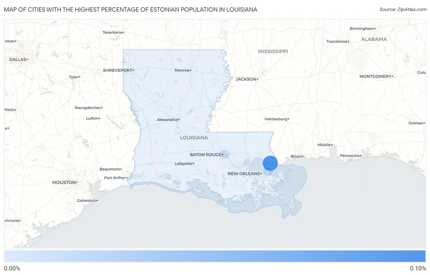 Cities with the Highest Percentage of Estonian Population in Louisiana Map