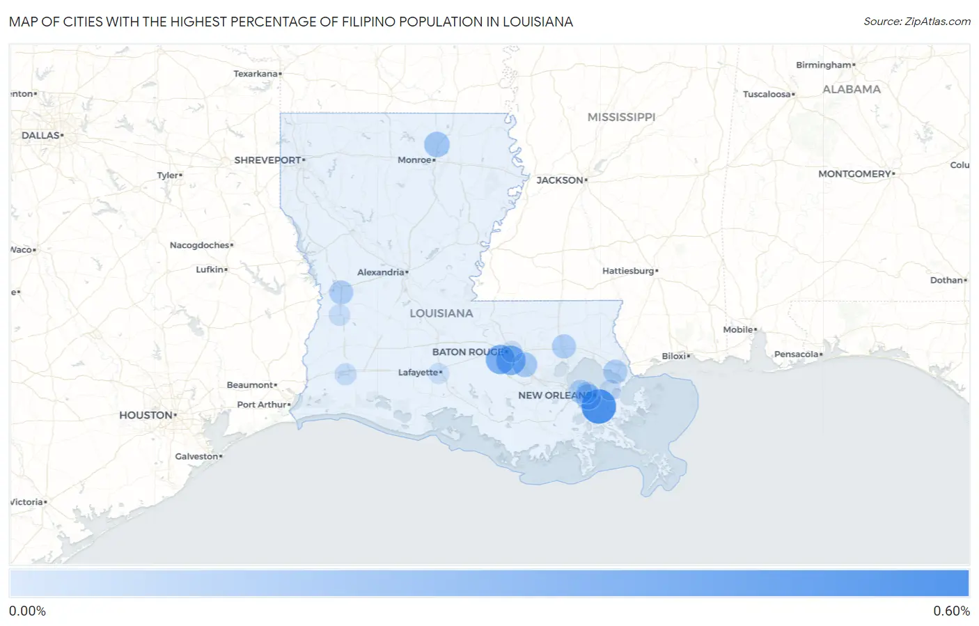 Cities with the Highest Percentage of Filipino Population in Louisiana Map