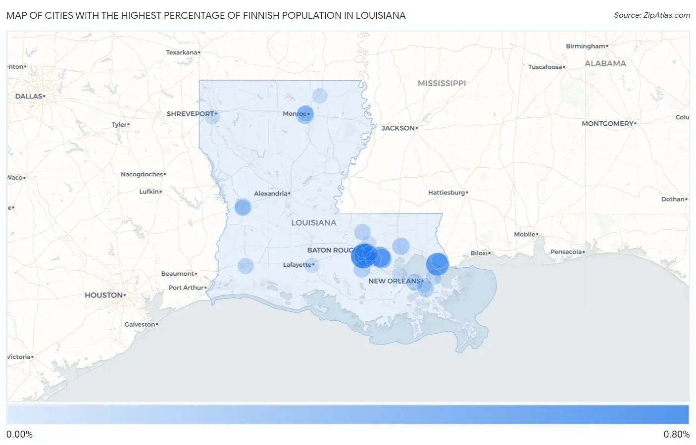 Cities with the Highest Percentage of Finnish Population in Louisiana Map