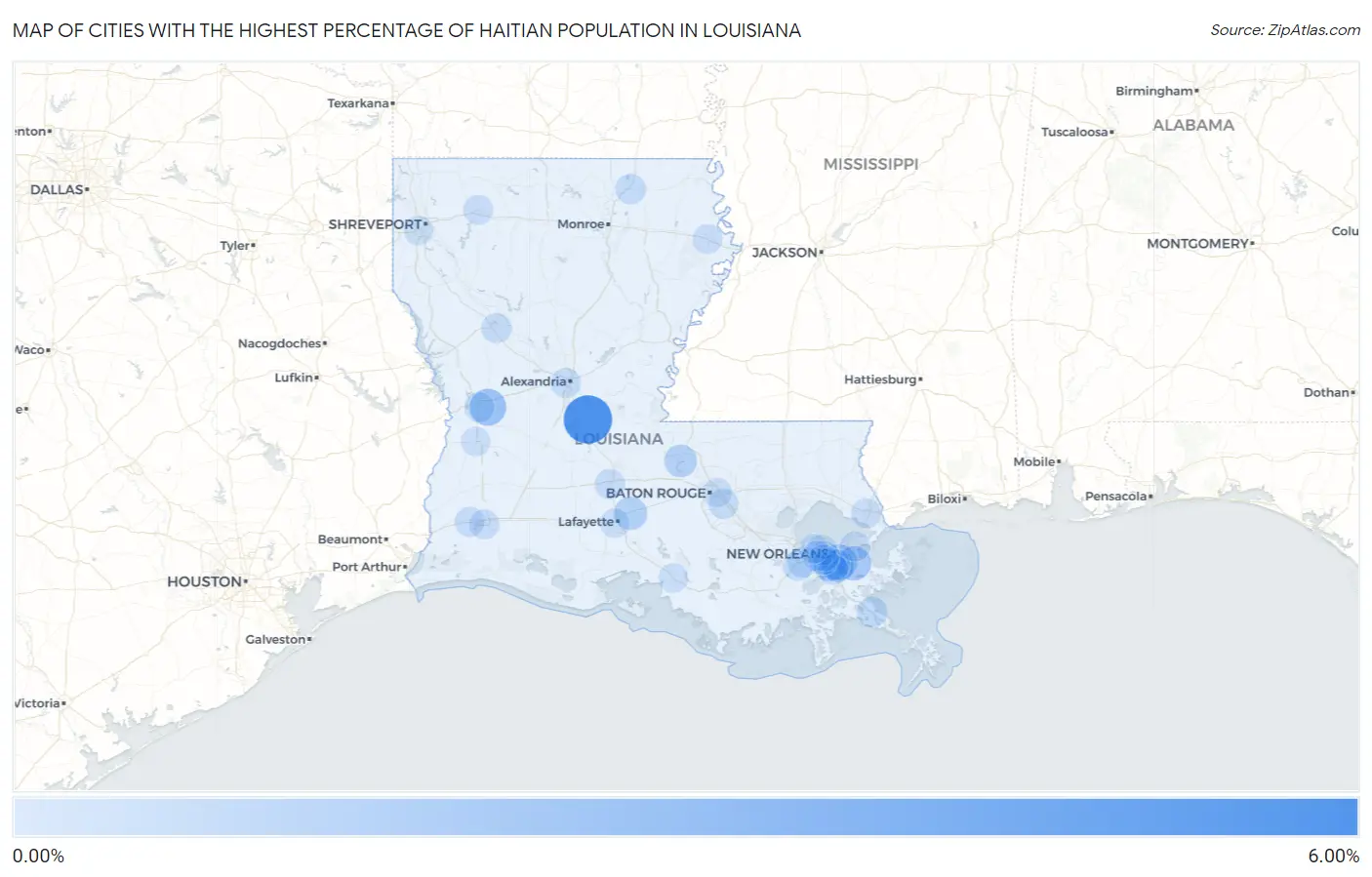 Cities with the Highest Percentage of Haitian Population in Louisiana Map