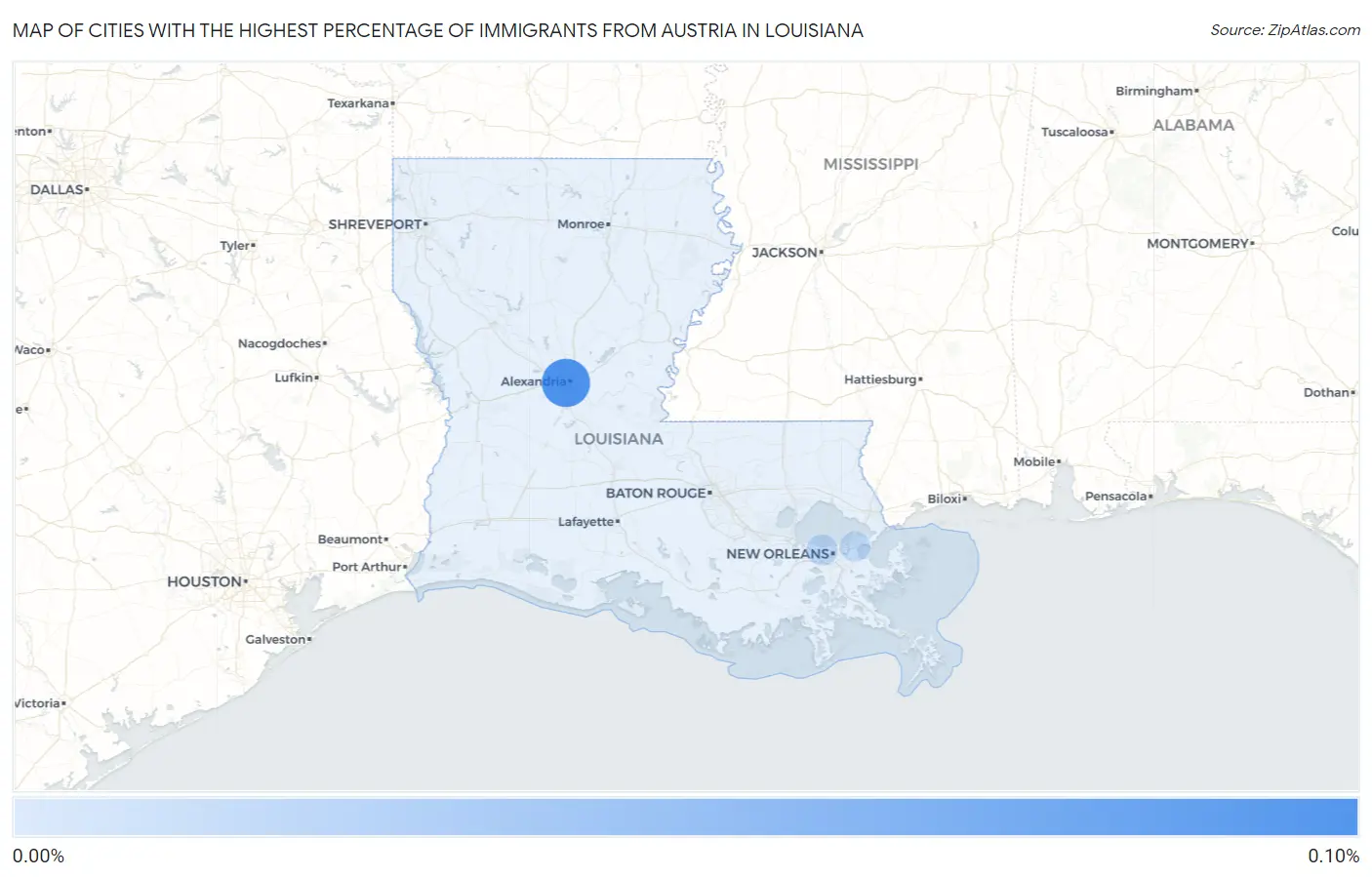 Cities with the Highest Percentage of Immigrants from Austria in Louisiana Map