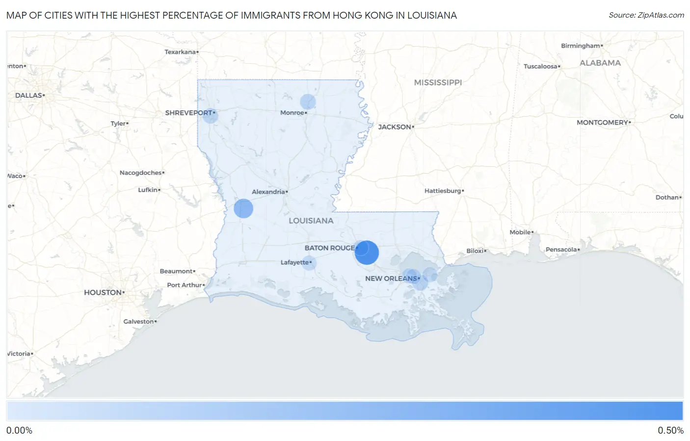 Cities with the Highest Percentage of Immigrants from Hong Kong in Louisiana Map