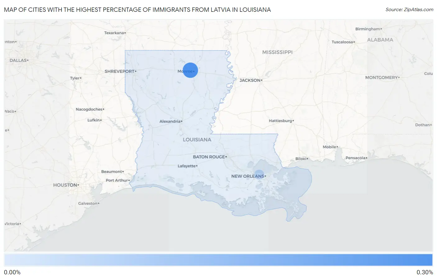 Cities with the Highest Percentage of Immigrants from Latvia in Louisiana Map