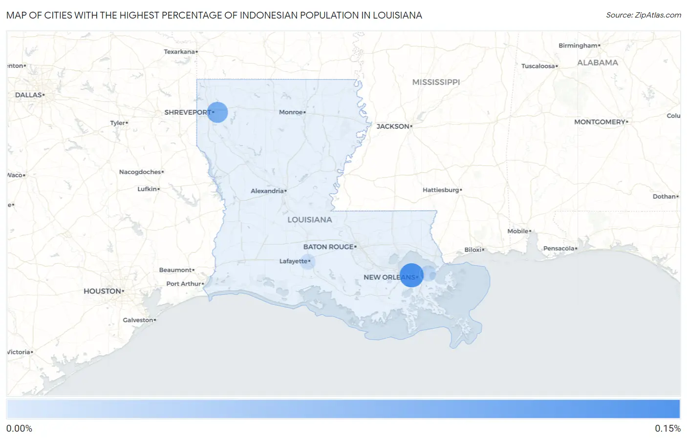 Cities with the Highest Percentage of Indonesian Population in Louisiana Map