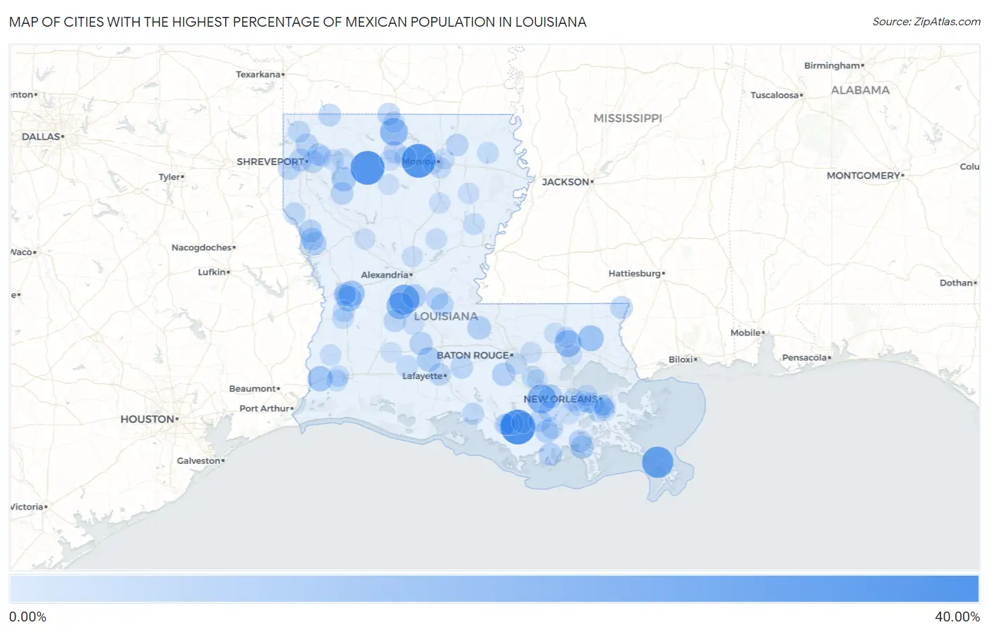 Cities with the Highest Percentage of Mexican Population in Louisiana Map