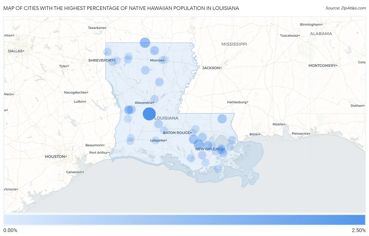 Cities with the Highest Percentage of Native Hawaiian Population in Louisiana Map