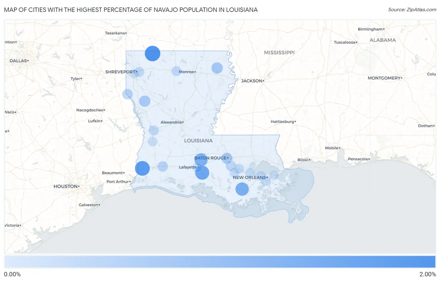 Cities with the Highest Percentage of Navajo Population in Louisiana Map