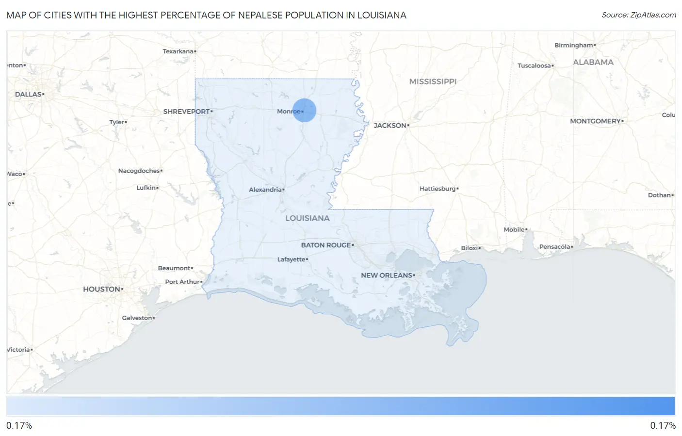 Cities with the Highest Percentage of Nepalese Population in Louisiana Map