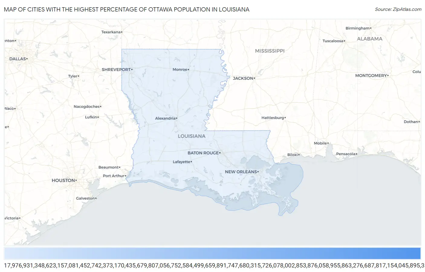 Cities with the Highest Percentage of Ottawa Population in Louisiana Map