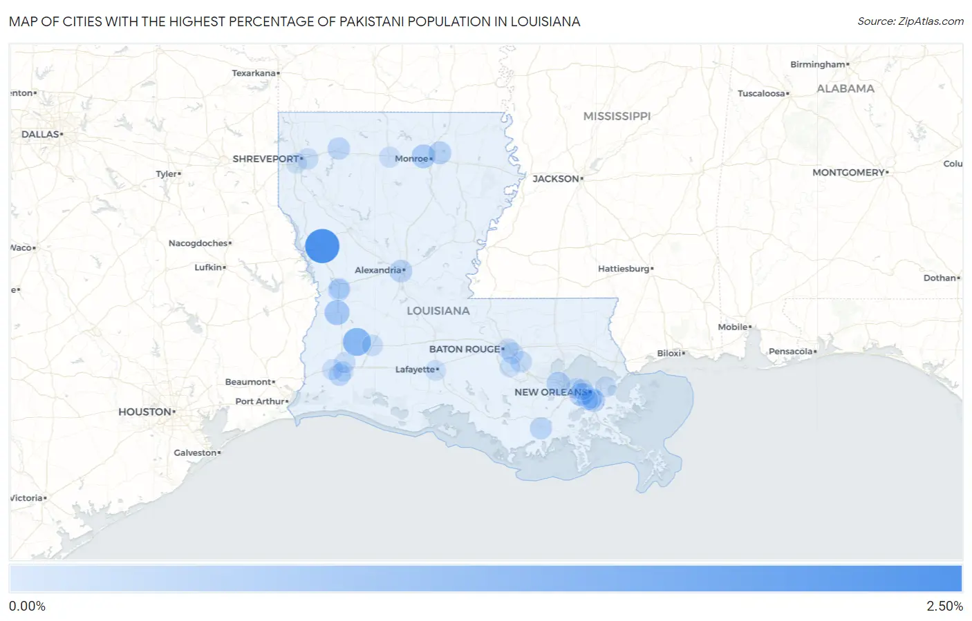 Cities with the Highest Percentage of Pakistani Population in Louisiana Map