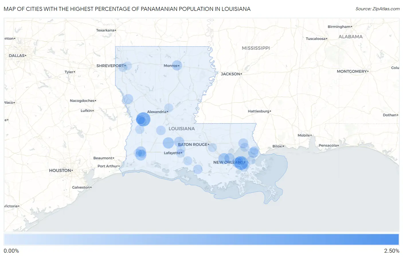 Cities with the Highest Percentage of Panamanian Population in Louisiana Map