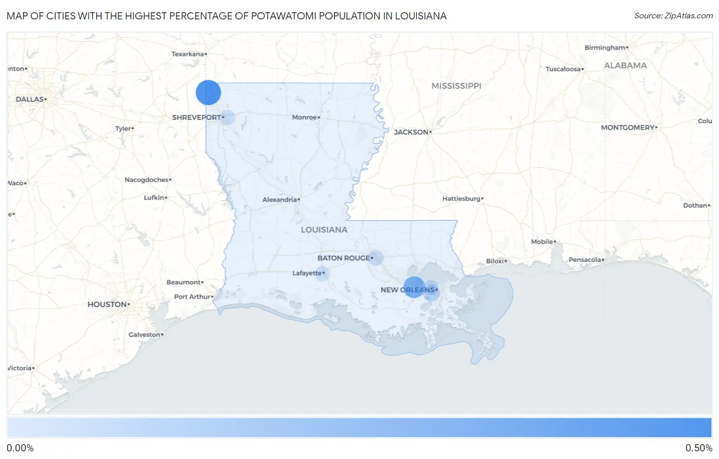 Cities with the Highest Percentage of Potawatomi Population in Louisiana Map