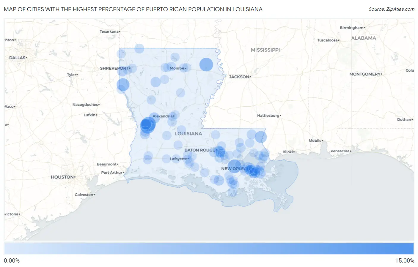 Cities with the Highest Percentage of Puerto Rican Population in Louisiana Map