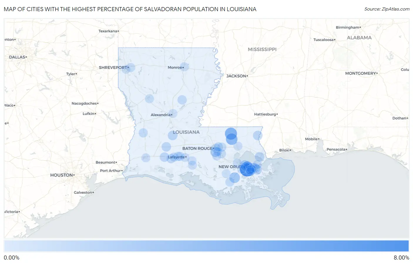 Cities with the Highest Percentage of Salvadoran Population in Louisiana Map