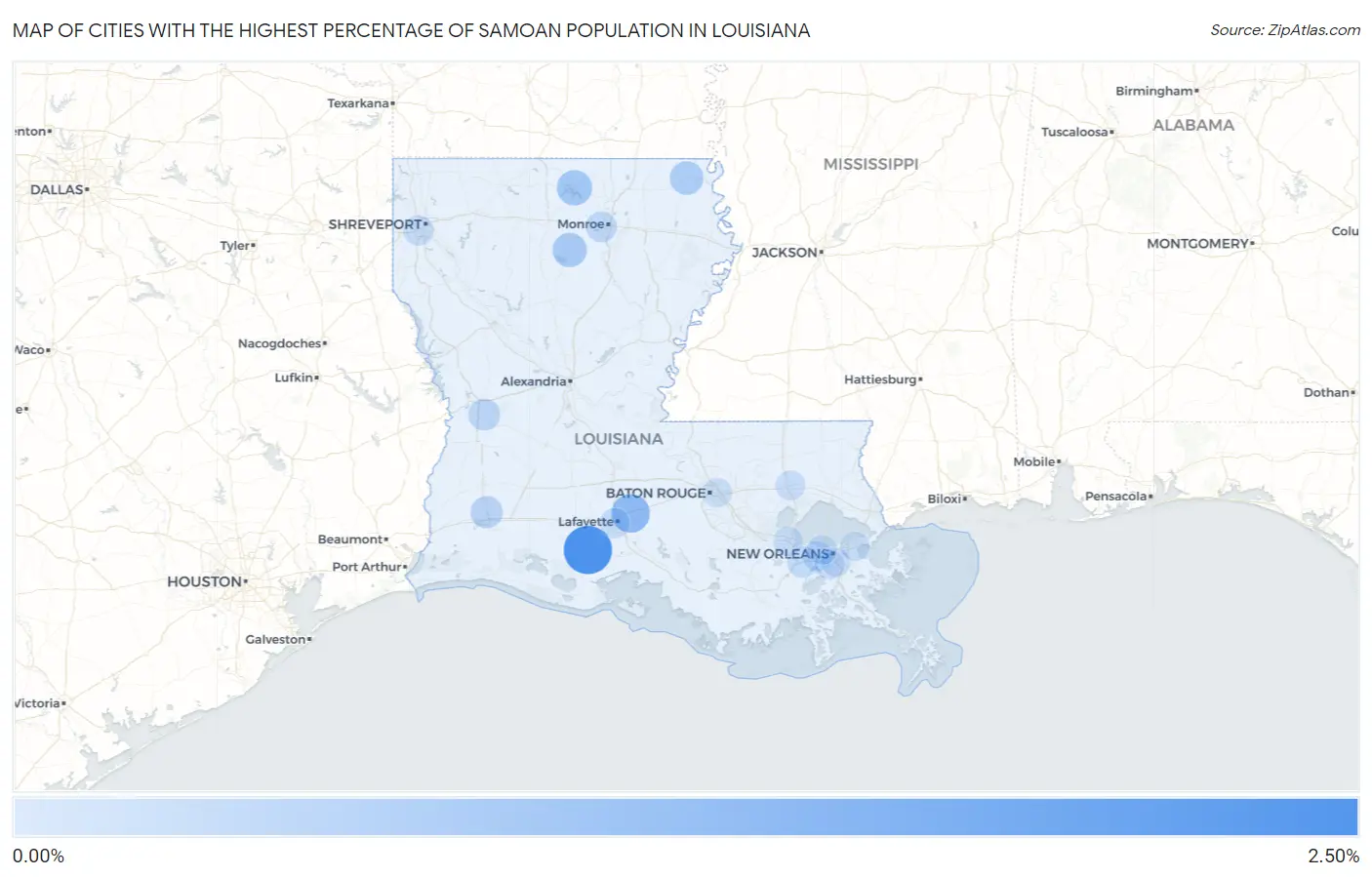 Cities with the Highest Percentage of Samoan Population in Louisiana Map