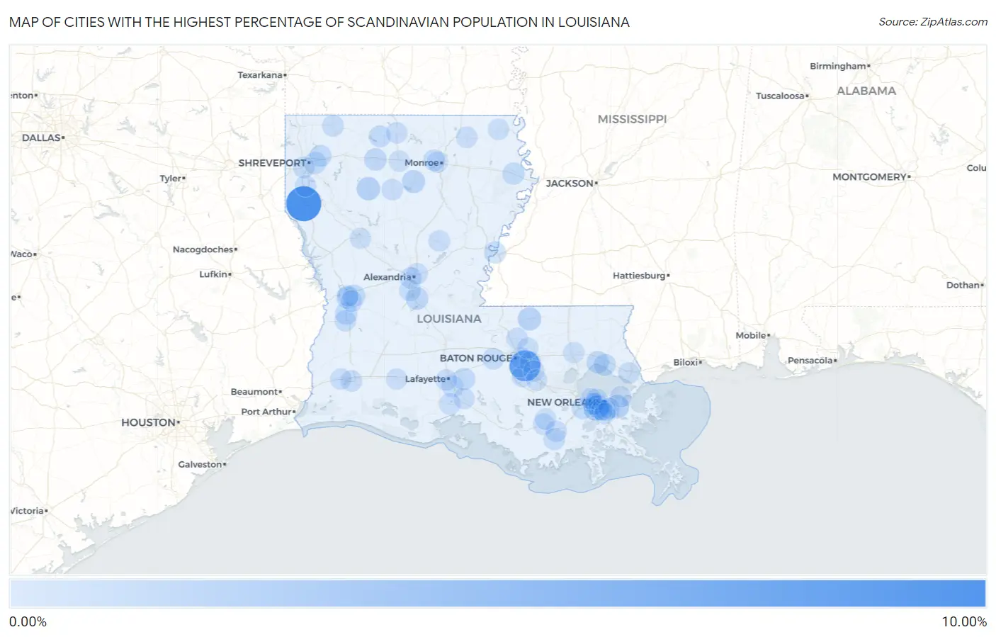 Cities with the Highest Percentage of Scandinavian Population in Louisiana Map