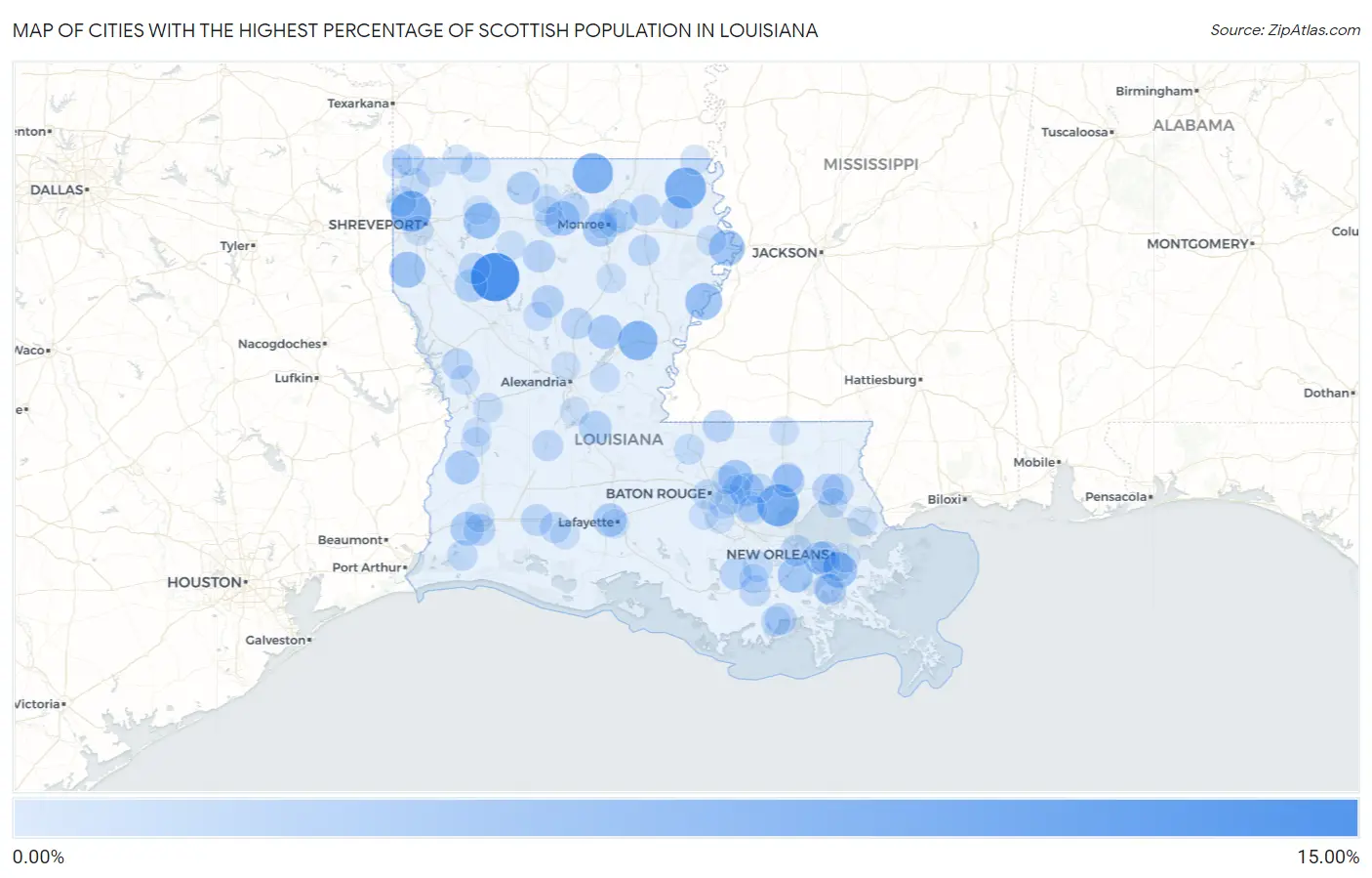 Cities with the Highest Percentage of Scottish Population in Louisiana Map