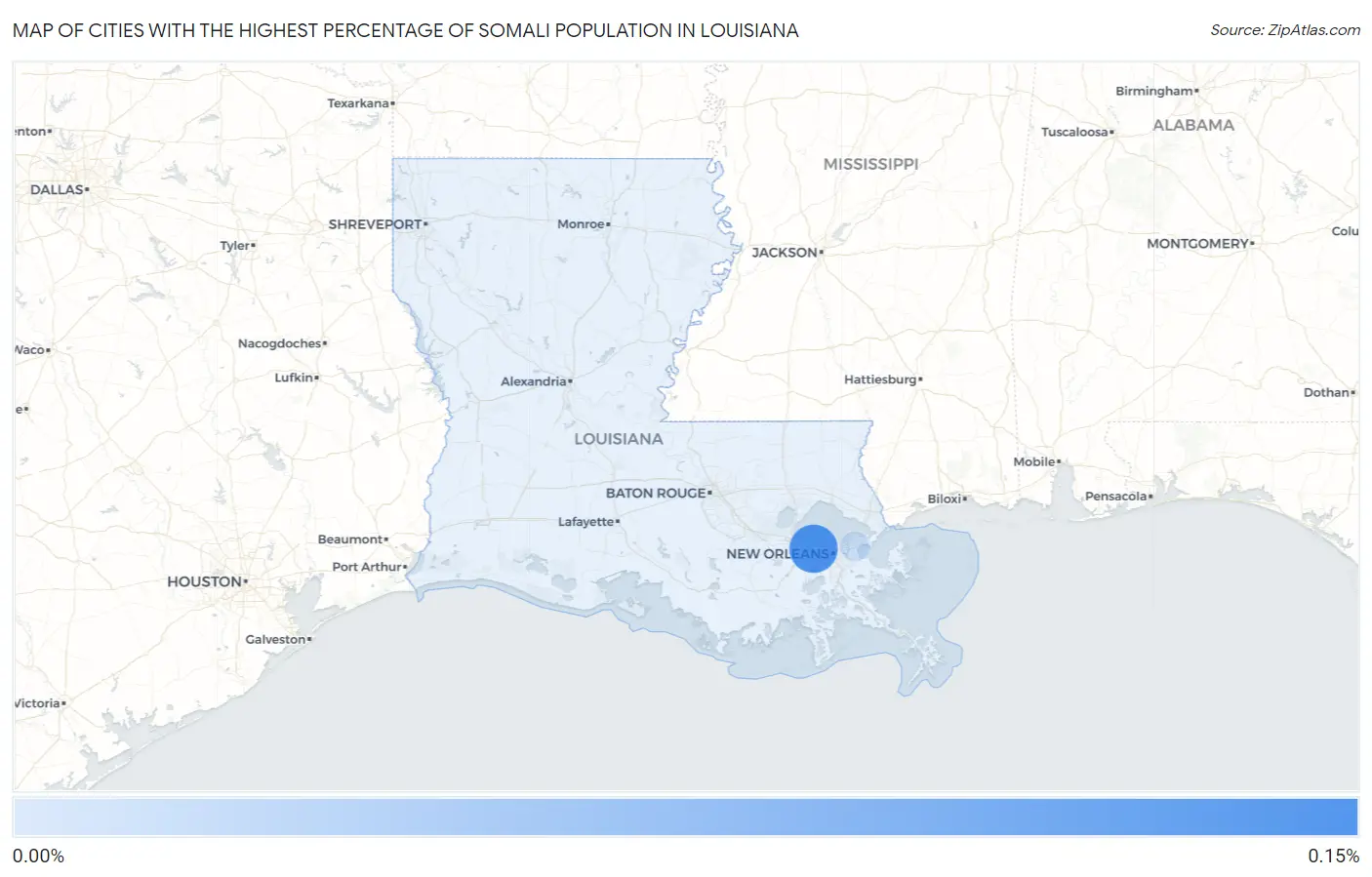 Cities with the Highest Percentage of Somali Population in Louisiana Map