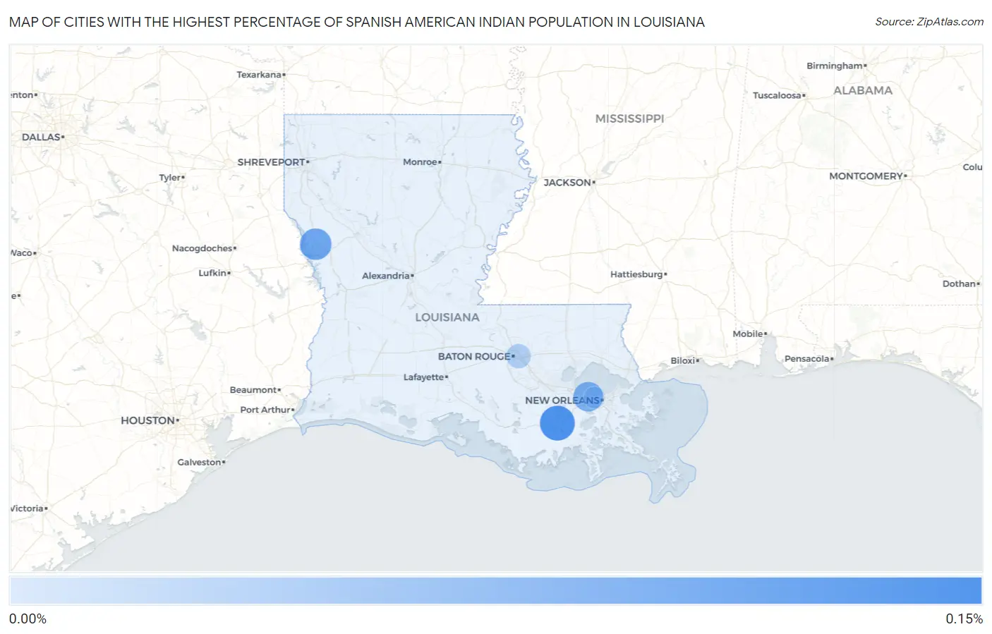 Cities with the Highest Percentage of Spanish American Indian Population in Louisiana Map