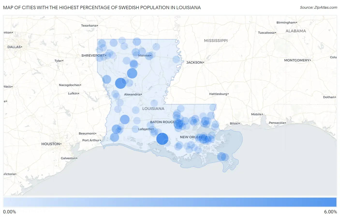 Cities with the Highest Percentage of Swedish Population in Louisiana Map