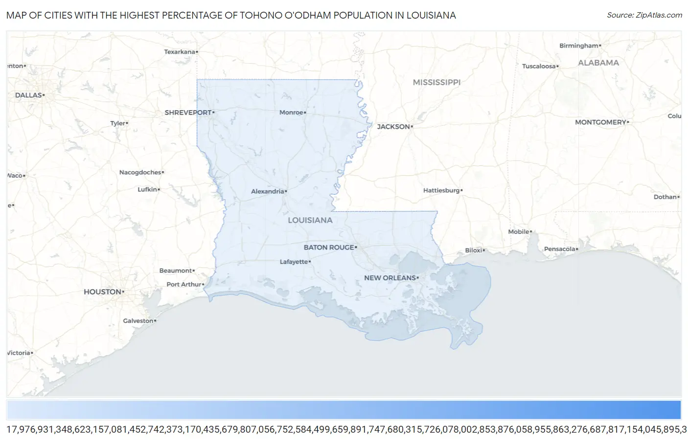 Cities with the Highest Percentage of Tohono O'Odham Population in Louisiana Map
