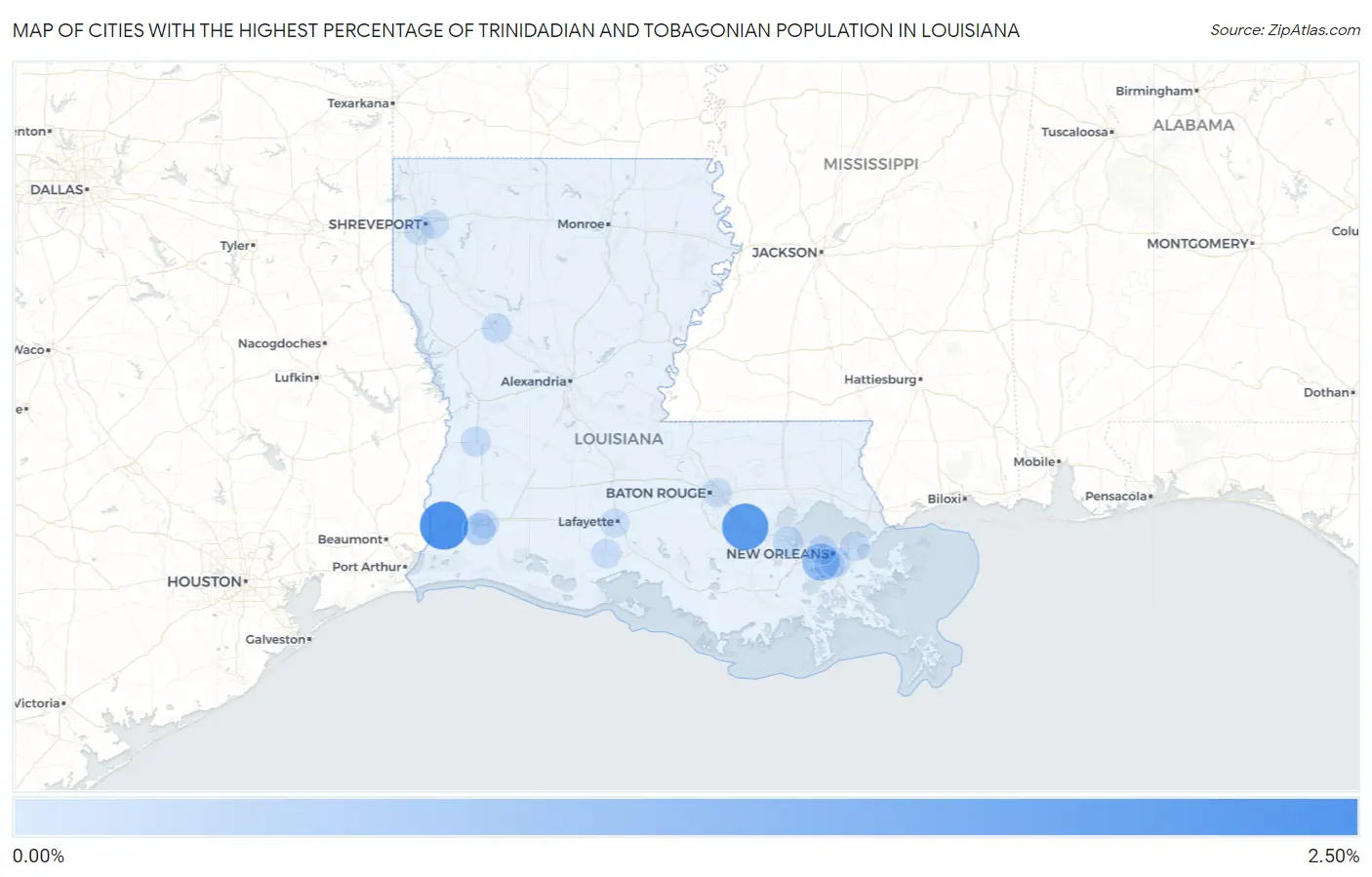 Cities with the Highest Percentage of Trinidadian and Tobagonian Population in Louisiana Map