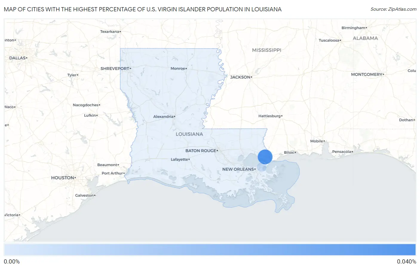 Cities with the Highest Percentage of U.S. Virgin Islander Population in Louisiana Map