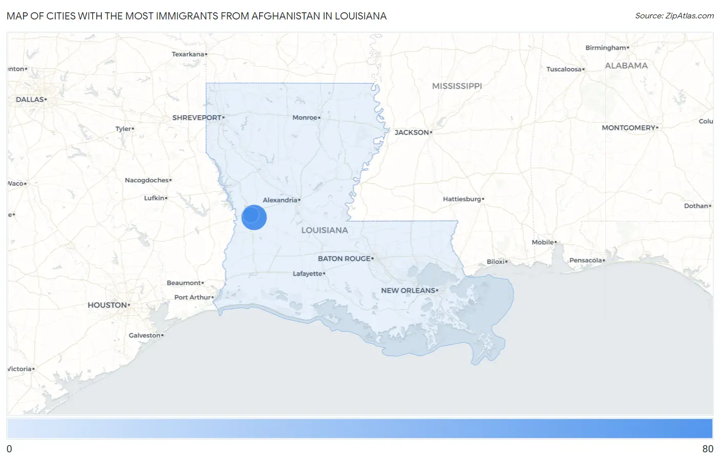 Cities with the Most Immigrants from Afghanistan in Louisiana Map