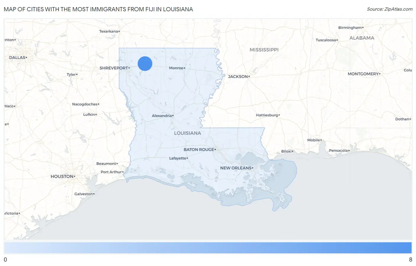 Cities with the Most Immigrants from Fiji in Louisiana Map