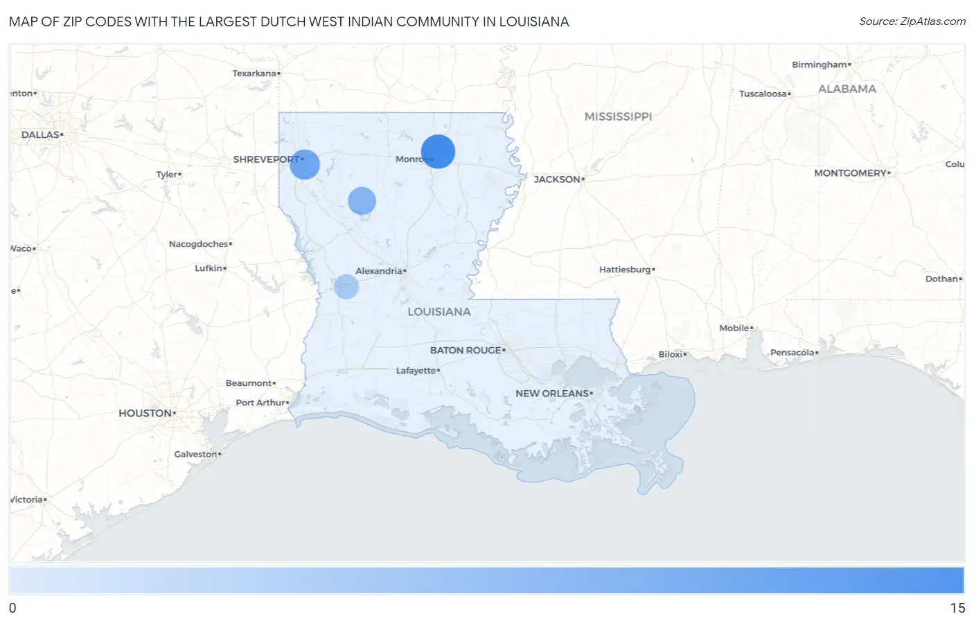 Zip Codes with the Largest Dutch West Indian Community in Louisiana Map