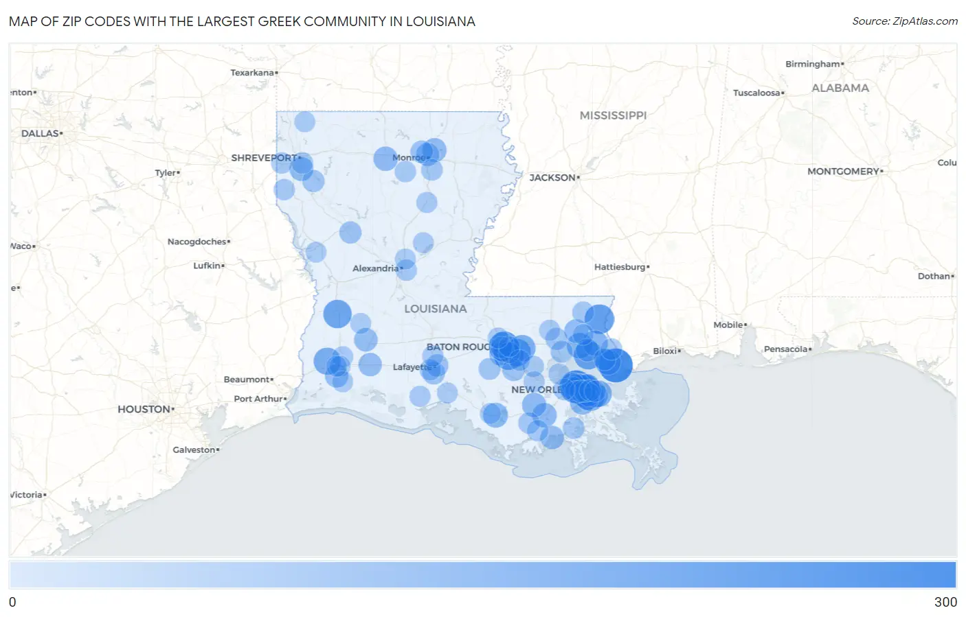 Zip Codes with the Largest Greek Community in Louisiana Map